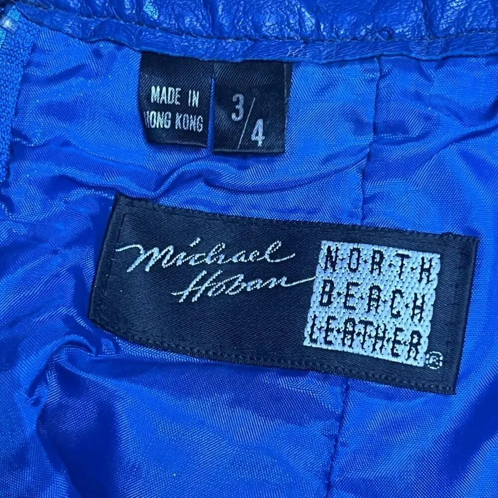 Michael Hoban x North Beach Leather Upcycled Metallic Blue Mini Pencil Skirt 3/4